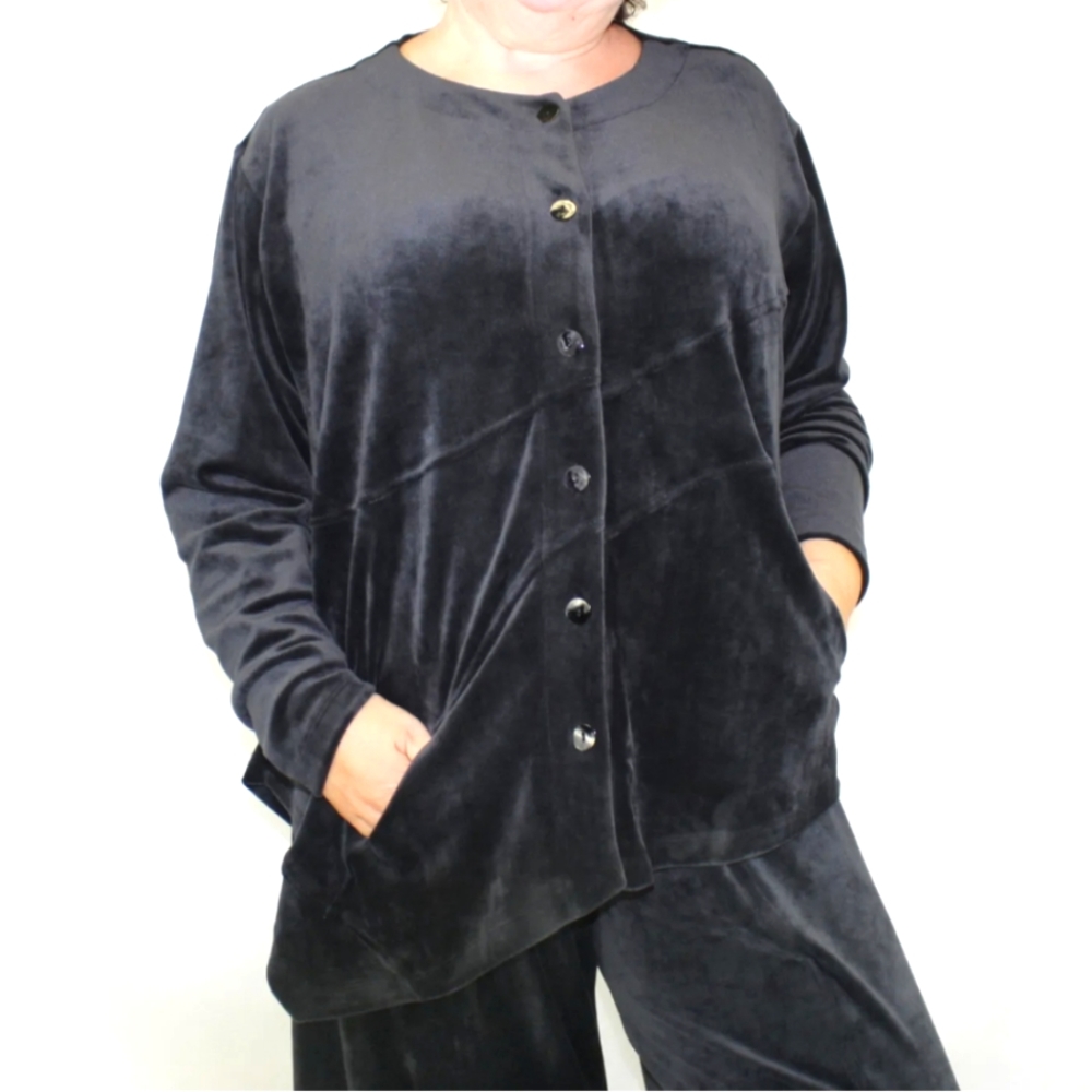 Alembika Black Velvet Lagenlook Jacket & Lantern Pants Set Size 5 14-16